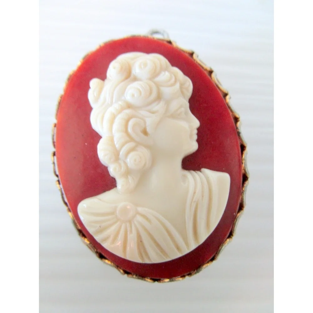 Vintage Cameo Unusual Spinning Double Sided LOOK Pendant Bust Lady Gold Tone
